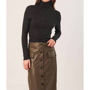 NEW INDI & COLD fitted ribbed long sleeve turtleneck top in black